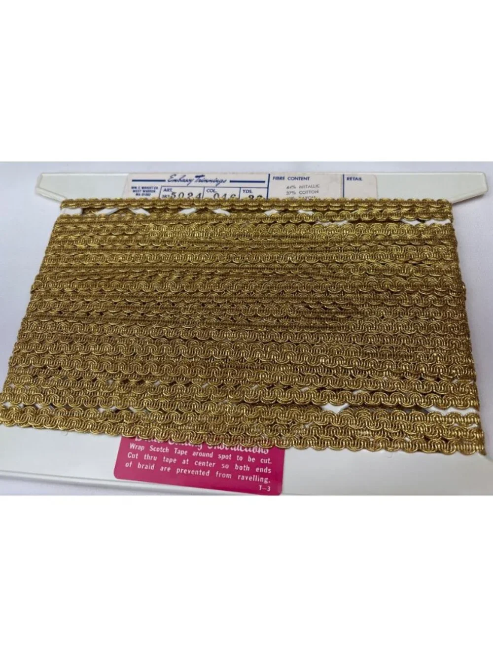 Embassy Trimmings Metallic Gold Braid Trim 1 yard Art 18-5024 Vintage Craft Supp